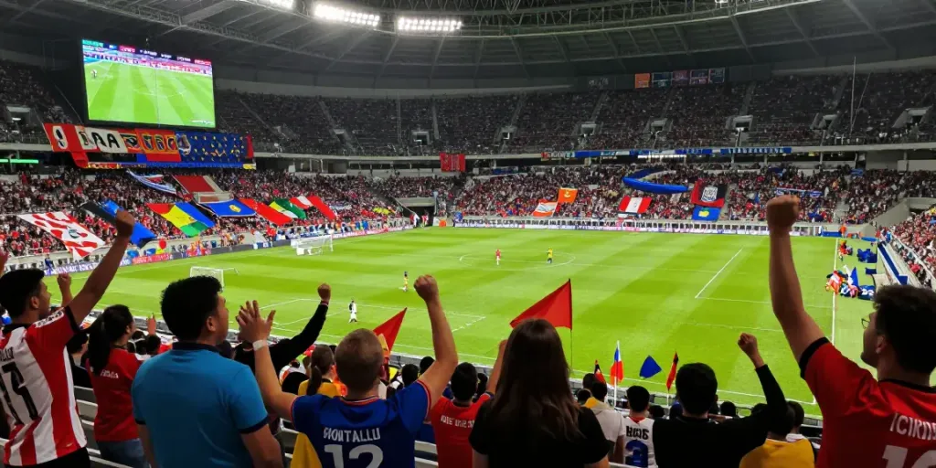 Excited fans cheering at a live football match watching bóng đá gavangtv, capturing the lively atmosphere of sports.