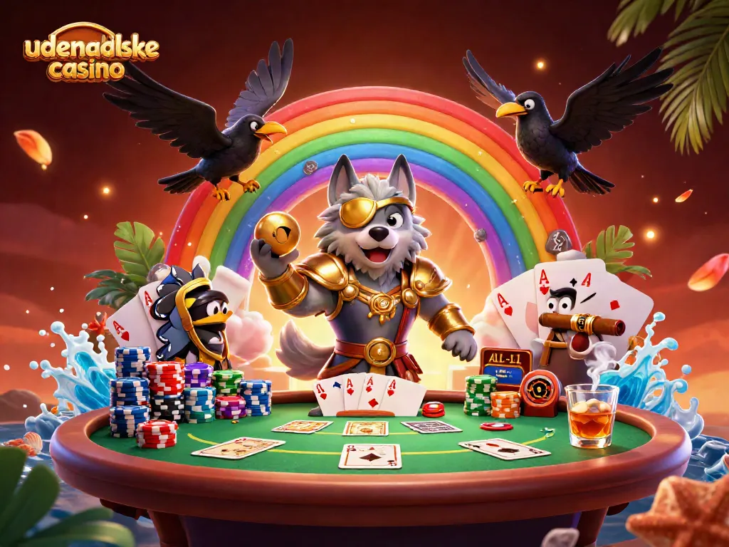 Join the thrill of udenlandske casino with a 3D Norse-inspired scene featuring Odin and his ravens amid rich gaming elements.