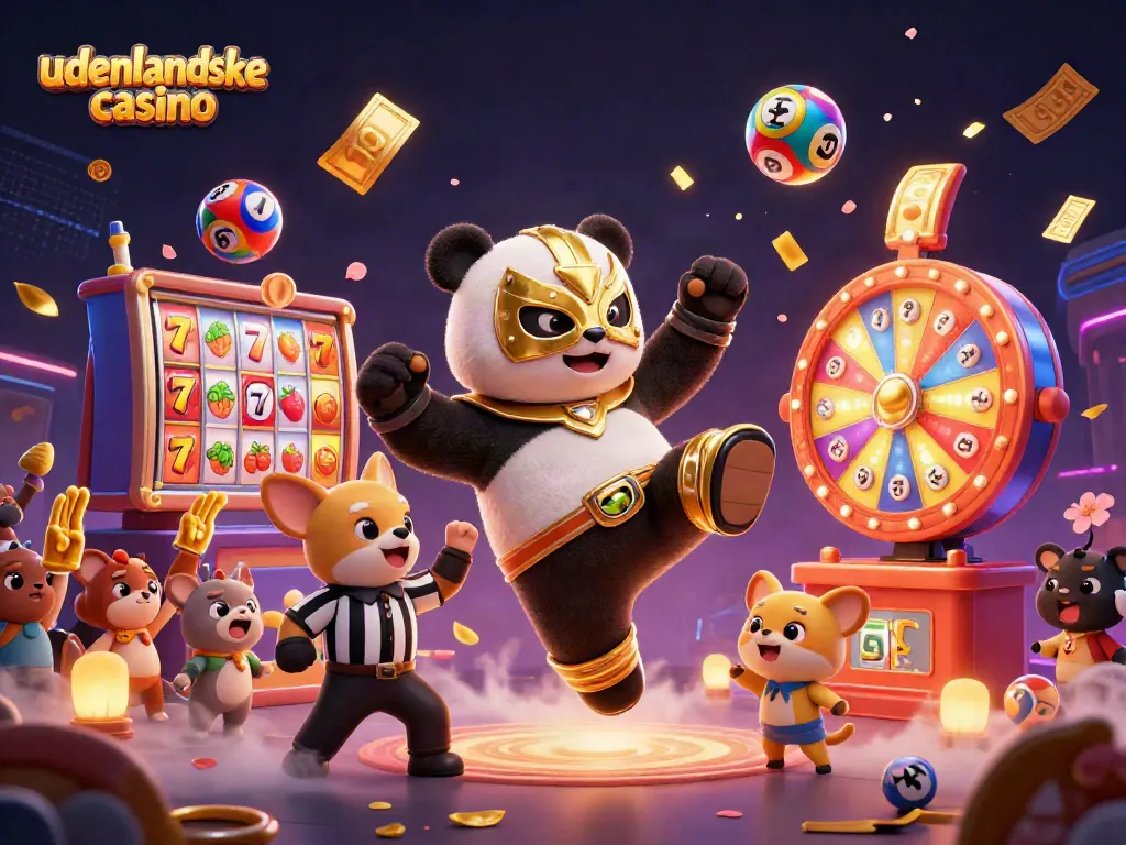 Engage with udenlandske casino through lively cartoon characters showcasing the thrill of slots and lottery.