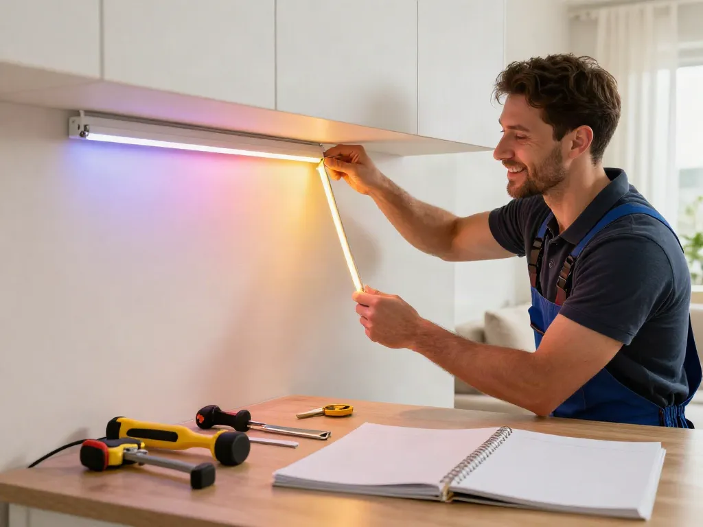 Banda LED utilizată de un profesionist pentru iluminat interior, un serviciu de încredere în comunitate.