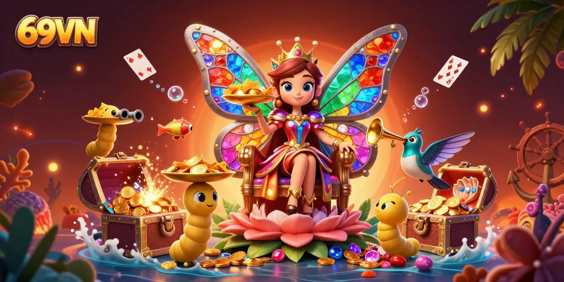 Experience winning at 69VN with colorful characters and vibrant casino elements in this rich 3D illustration.