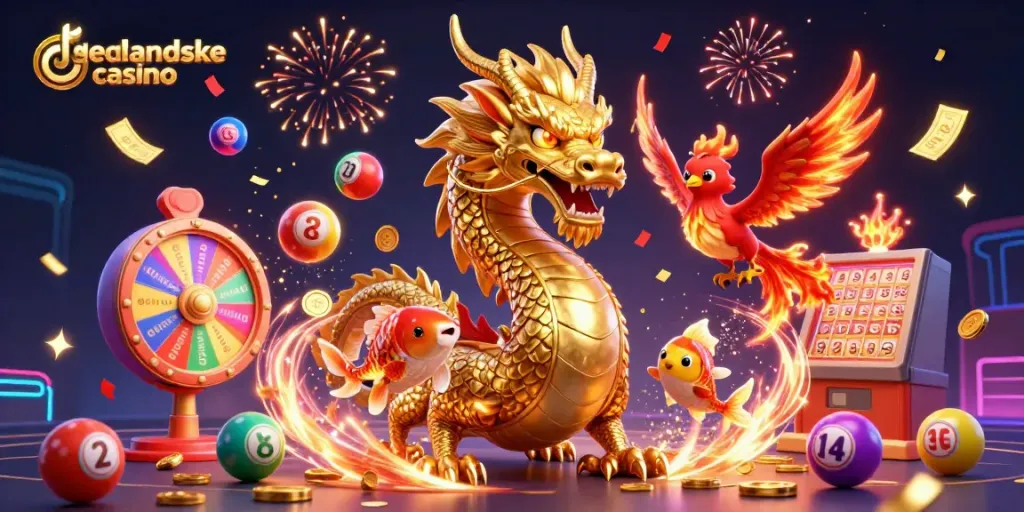 Experience the excitement of udenlandske casino with a vibrant illustration featuring dynamic game elements and characters.