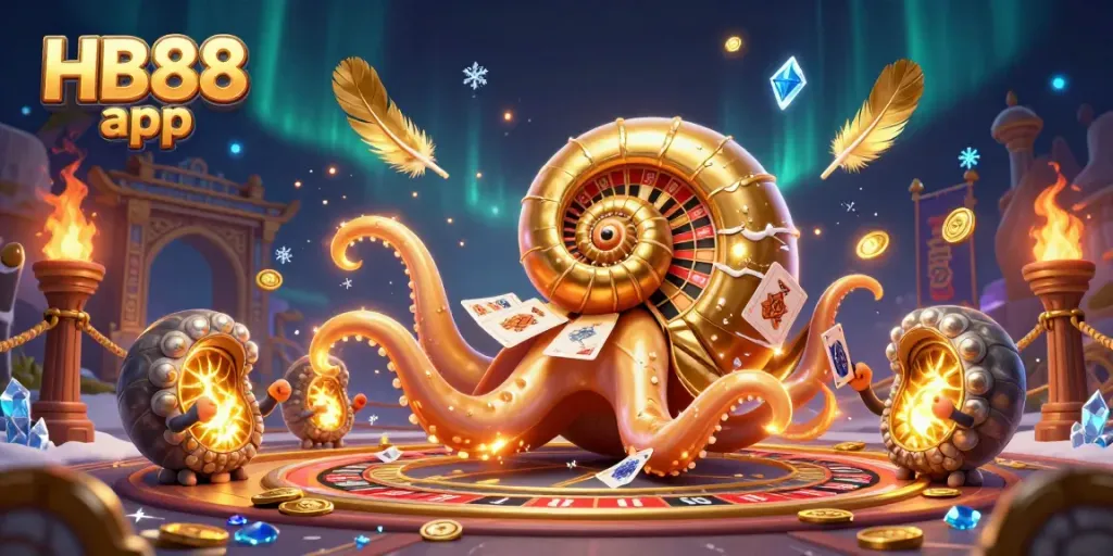 Experience thrilling gaming with the HB88 app, featuring a giant nautilus and golden roulette elements.