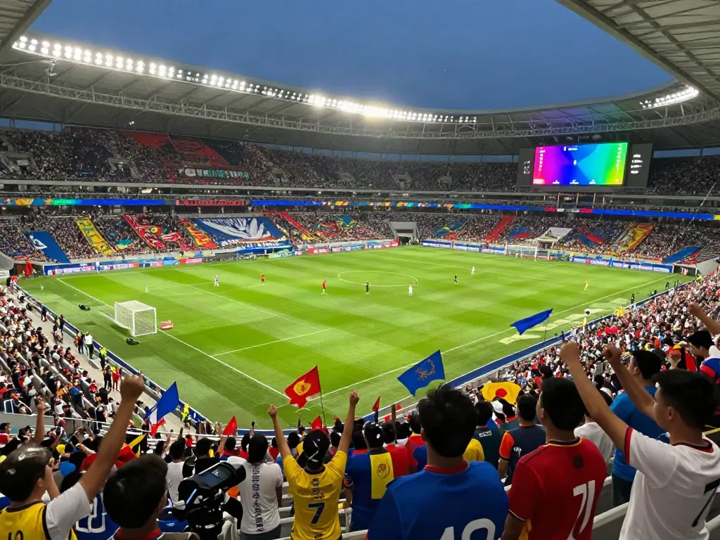 Exciting live soccer match at CakhiaTV with enthusiastic fans and vibrant atmosphere.