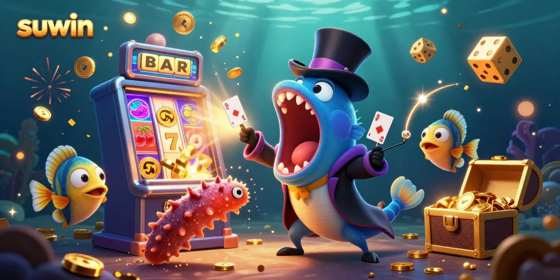 Experience suwin with a vibrant 3D illustration showcasing jackpot-winning elements in a magical casino scene.